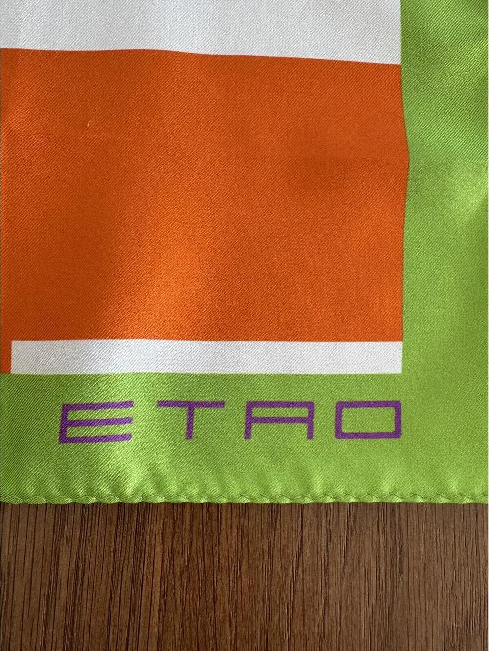 ETRO Silk Square Scarf Geometric Print Green Blue Orange White 2015 Milan-Italia